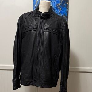 Black Rivet high quality heavy Men's Black Leather Jacket biker jacket